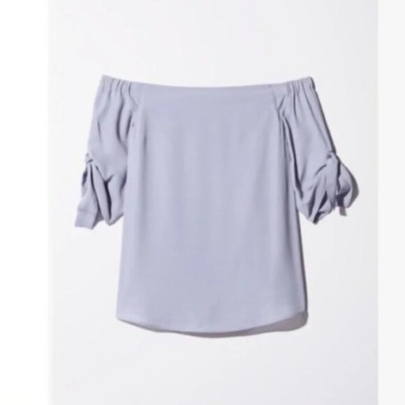 Aritzia Babaton Malik Blouse Top Off The Shoulders Tie Sleeve Purple Size XS - Picture 7 of 16